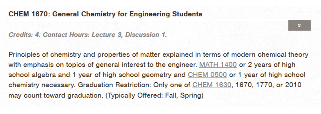 Catalog depiction of CHEM 1670